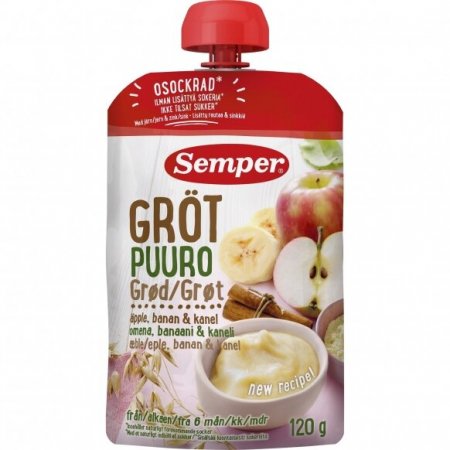 SEMPER RTE ryžių-avižų košė su obuoliais, cinamonu 6m+, 120g 7310100697813