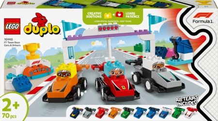 10445 LEGO® DUPLO® Town F1® komandos lenktyniniai automobiliai ir vairuotojai 