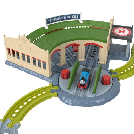 THOMAS & FRIENDS bėgių trasos rinkinys su lokomotyvų depu, JLL36 