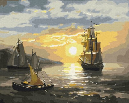 BRUSHME spalvinimo pagal skaičius rinkinys Sailboat at sunset, BS52673 BS52673