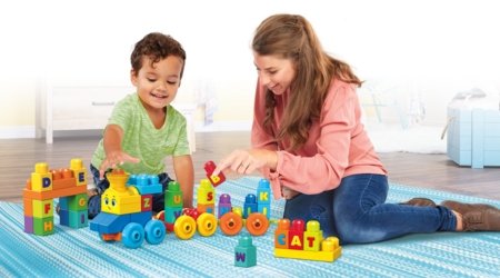 MEGA BLOKS FIRST BUILDERS rinkinys Grojantis traukinys, 50 det., FWK22 