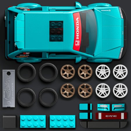 MATTEL BRICK SHOP HOT WHEELS 1:32 Honda Custom ’90 Civic EF konstruktorius, JHF62 