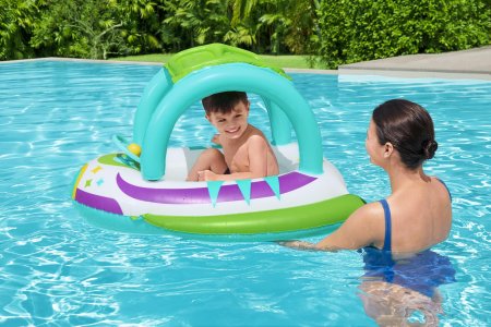 BESTWAY pripučiamas vaikiškas plaustas su stogeliu Space Splash, 1.07m x 1.12m, 34149 34149