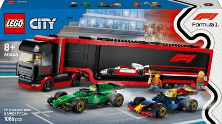 60445 LEGO® City Project Alicia 2025 F1® sunkvežimis su RB20 ir AMR24 F1® automobiliais 