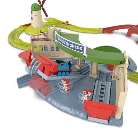 THOMAS & FRIENDS bėgių trasos rinkinys su lokomotyvų depu, JLL36 