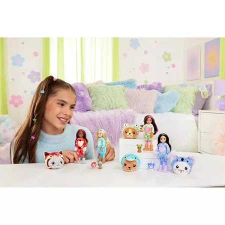 BARBIE Čelsės Cutie Reveal rinkinys, minkštutėlių kostiumų serija - šunelis ir varlytė , HRK29 