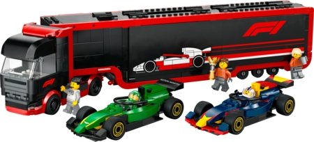 60445 LEGO® City Project Alicia 2025 F1® sunkvežimis su RB20 ir AMR24 F1® automobiliais 