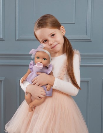LULLABABY lėlė kūdikis su alyvinės spalvos megztiniu, LBY7313Z 